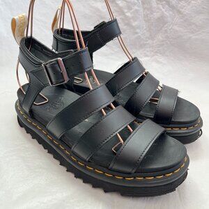 Dr Martens Vegan Blaire sandals US womens 8 black faux leather buckle chunky doc